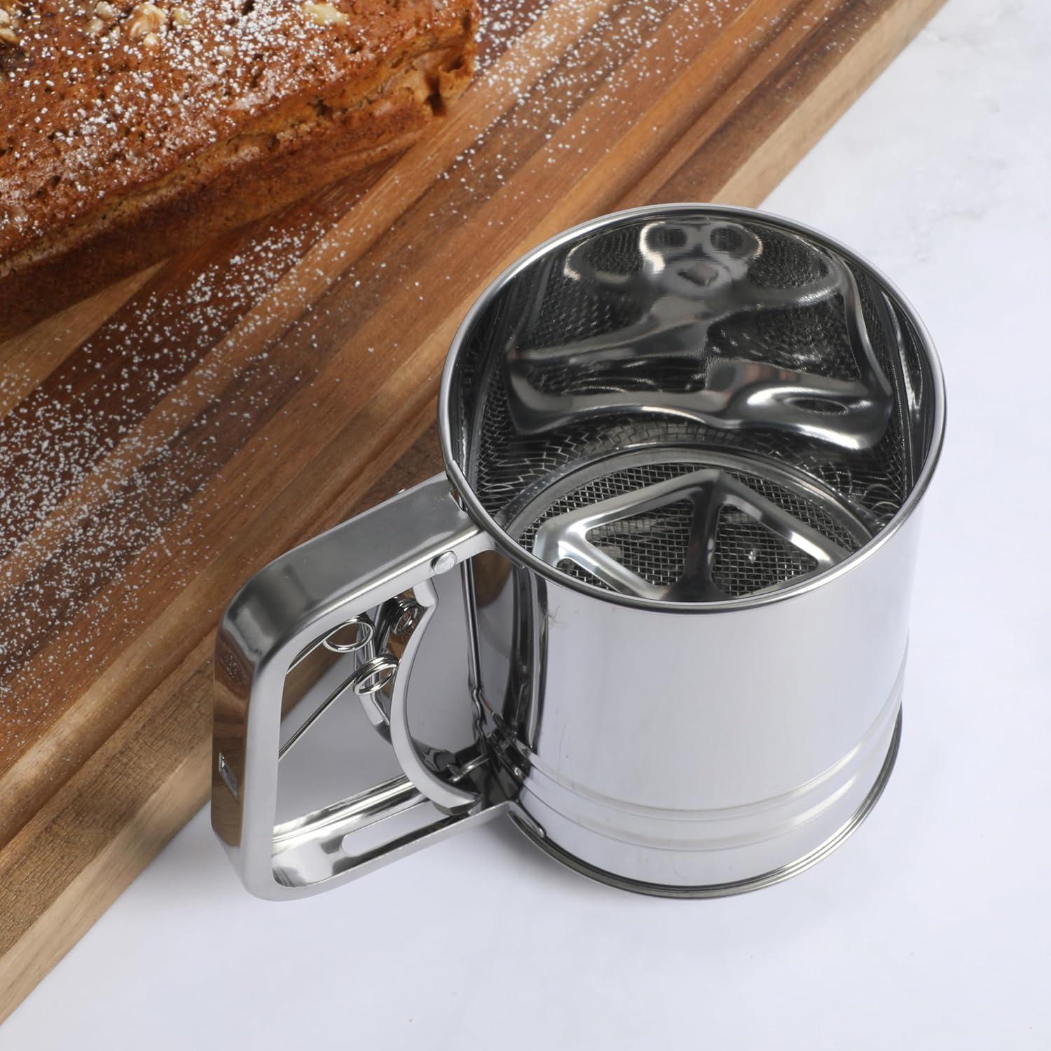 imageOster Helmsdale 2 Cup Stainless Steel Flour Sifter for Baking for Crank SifterStainless Steel Flour Sifter