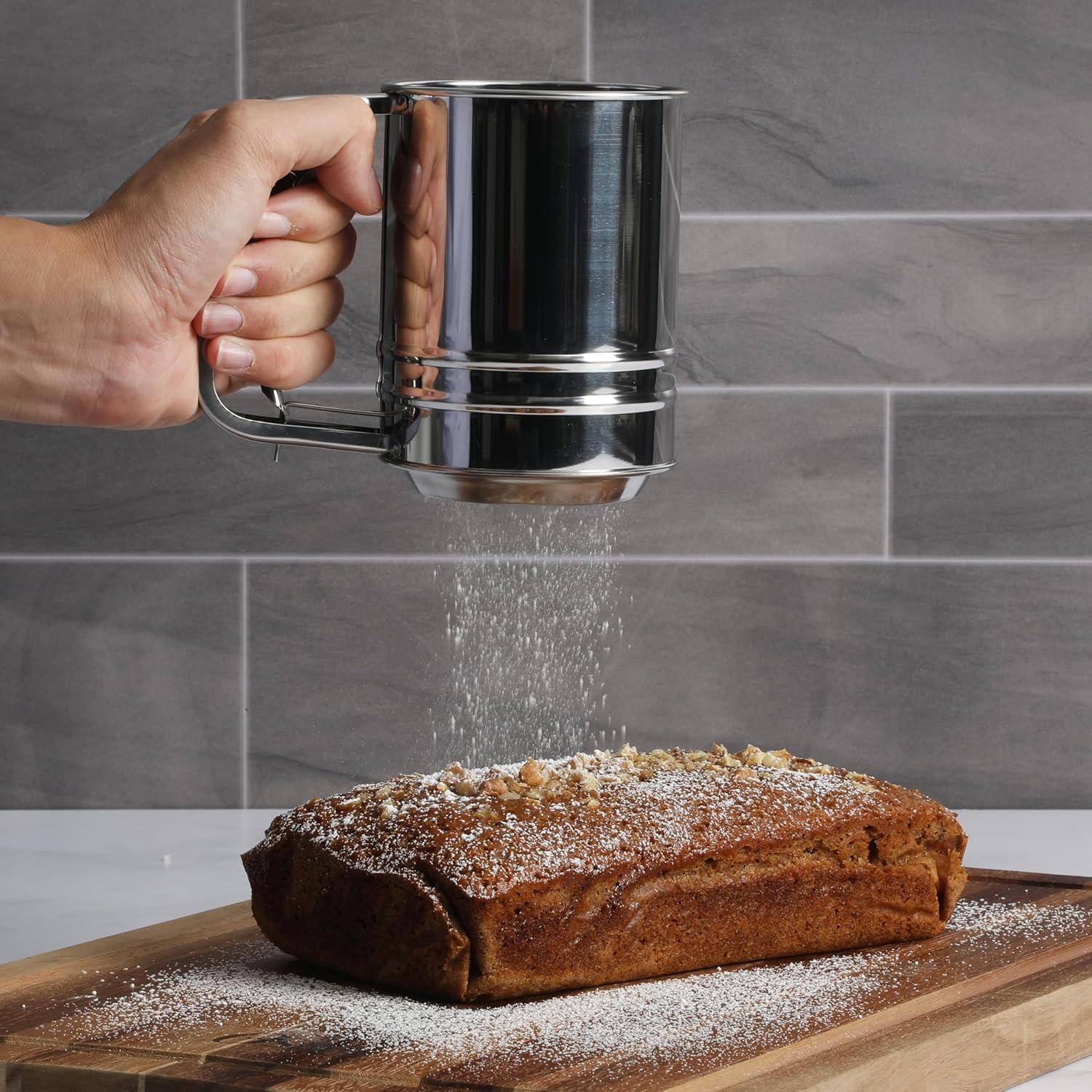 imageOster Helmsdale 2 Cup Stainless Steel Flour Sifter for Baking for Crank SifterStainless Steel Flour Sifter