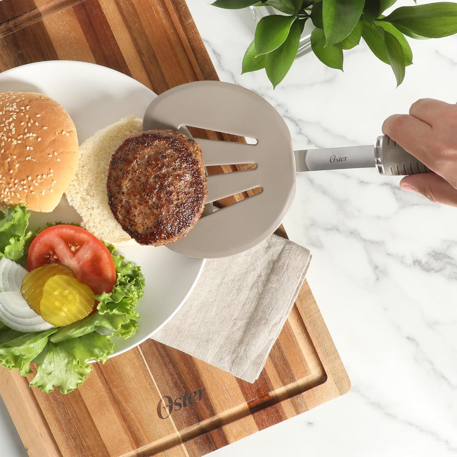 imageOster Newcrest 5Piece Kitchen Utensil Set  Champagne NonSlip Silicone Handles Includes Spatulas Whisk Masher ampamp Grater