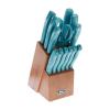 imageOster Huntingfield 6 Piece Knife Set  Olive Wood Stainless Steel Chef Knife Cleaver Pairing Knive Kitchen Shear Peeler and PP Cutting BoardTurquoise  Evansville Wood Block