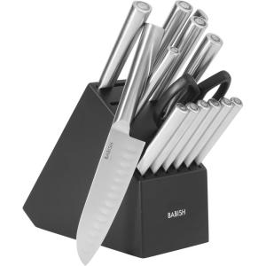 imageBabish HighCarbon 14116 German Steel 15 Piece Full Tang Forged Cutlery Kitchen Knife Block Set  Stainless Steel15Piece Block Set  All Stainless