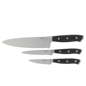 imageOster Huntingfield 6 Piece Knife Set  Olive Wood Stainless Steel Chef Knife Cleaver Pairing Knive Kitchen Shear Peeler and PP Cutting BoardGinley 3pc Black