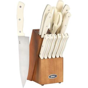 imageOster Huntingfield 6 Piece Knife Set  Olive Wood Stainless Steel Chef Knife Cleaver Pairing Knive Kitchen Shear Peeler and PP Cutting BoardLinen White  Evansville