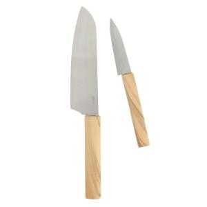 imageOster Huntingfield 6 Piece Knife Set  Olive Wood Stainless Steel Chef Knife Cleaver Pairing Knive Kitchen Shear Peeler and PP Cutting BoardOlive Wood 2pc ChefParing