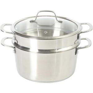 imageSur La Table Kitchen Essentials Chefs Deck 3Piece 53Quart Stainless Steel Dutch Oven with Steamer Insert ampamp Glass Lid  Induction Ready TriPly Base Polished Finish ampamp Hollow StayCool HandlesStainless Steel