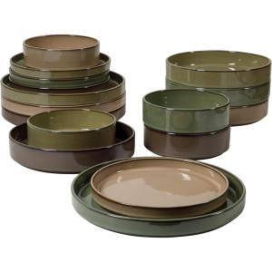 imageBloomhouse  Two Time Oprahs Favorite Things WInner  Santorini Mist 16 Piece Double Bowl Terracotta Dishes Reactive Glaze Plates and Bowls Dinnerware Set  Driftwood Brown  Service for 4Assorted Colors