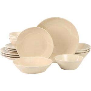 imageBloomhouse  Two Time Oprahs Favorite Things WInner  Santorini Mist 16 Piece Double Bowl Terracotta Dishes Reactive Glaze Plates and Bowls Dinnerware Set  Driftwood Brown  Service for 4Marble Dawn Cream