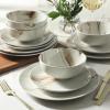 image:imageGibson Home Admiral Hall 12Piece Matte Stoneware Dinnerware Set  Dinner Plates Salad Plates amp Bowls with Pink Floral Pattern Durable Everyday Dish Set Microwave amp Dishwasher SafeBrown  White Cloudlight