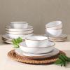 image:imageGibson Home Admiral Hall 12Piece Matte Stoneware Dinnerware Set  Dinner Plates Salad Plates amp Bowls with Pink Floral Pattern Durable Everyday Dish Set Microwave amp Dishwasher SafeWhite Hazeltine