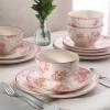 image:imageGibson Home Admiral Hall 12Piece Matte Stoneware Dinnerware Set  Dinner Plates Salad Plates amp Bowls with Pink Floral Pattern Durable Everyday Dish Set Microwave amp Dishwasher SafePink Floral Admiral Hall