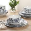 image:imageGibson Home Admiral Hall 12Piece Matte Stoneware Dinnerware Set  Dinner Plates Salad Plates amp Bowls with Pink Floral Pattern Durable Everyday Dish Set Microwave amp Dishwasher SafeBlue Floral Westerly Court