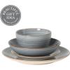 image:imageGibson Home Admiral Hall 12Piece Matte Stoneware Dinnerware Set  Dinner Plates Salad Plates amp Bowls with Pink Floral Pattern Durable Everyday Dish Set Microwave amp Dishwasher SafeBlue Stonebury