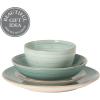 image:imageGibson Home Admiral Hall 12Piece Matte Stoneware Dinnerware Set  Dinner Plates Salad Plates amp Bowls with Pink Floral Pattern Durable Everyday Dish Set Microwave amp Dishwasher SafeTeal Stonebury