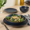 image:imageGibson Home Admiral Hall 12Piece Matte Stoneware Dinnerware Set  Dinner Plates Salad Plates amp Bowls with Pink Floral Pattern Durable Everyday Dish Set Microwave amp Dishwasher SafeNavy Blue Hazeltine
