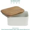 image:imageGibson Home Bristlewood Rectangular Ceramic Butter Keeper with Acacia Wood Lid Modern Farmhouse Butter Dish Glazed Stoneware Storage for Kitchen Countertop or Table
