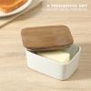 image:imageGibson Home Bristlewood Rectangular Ceramic Butter Keeper with Acacia Wood Lid Modern Farmhouse Butter Dish Glazed Stoneware Storage for Kitchen Countertop or Table