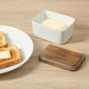 image:imageGibson Home Bristlewood Rectangular Ceramic Butter Keeper with Acacia Wood Lid Modern Farmhouse Butter Dish Glazed Stoneware Storage for Kitchen Countertop or Table