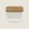 image:imageGibson Home Bristlewood Rectangular Ceramic Butter Keeper with Acacia Wood Lid Modern Farmhouse Butter Dish Glazed Stoneware Storage for Kitchen Countertop or Table