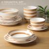image:imageGibson Home Dempsey Road 12Piece Stoneware Dinnerware Set  Service for 4 Round Black Plates and Bowls Durable Solid Color Modern Embossed Dish Set Microwave amp Dishwasher SafeBrown Striped Kenwood Shores
