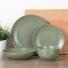 image:imageGibson Home Dempsey Road 12Piece Stoneware Dinnerware Set  Service for 4 Round Black Plates and Bowls Durable Solid Color Modern Embossed Dish Set Microwave amp Dishwasher SafeMatte Green Queenslane