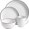 image:imageGibson Home Dempsey Road 12Piece Stoneware Dinnerware Set  Service for 4 Round Black Plates and Bowls Durable Solid Color Modern Embossed Dish Set Microwave amp Dishwasher SafeMatte WhiteMetallic Rim Rockaway