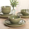 image:imageGibson Home Dempsey Road 12Piece Stoneware Dinnerware Set  Service for 4 Round Black Plates and Bowls Durable Solid Color Modern Embossed Dish Set Microwave amp Dishwasher SafeGreen Rockaway  MatteShiny