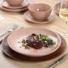 image:imageGibson Home Dempsey Road 12Piece Stoneware Dinnerware Set  Service for 4 Round Black Plates and Bowls Durable Solid Color Modern Embossed Dish Set Microwave amp Dishwasher SafePink Rockaway  MatteShiny