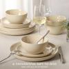 image:imageGibson Home Dempsey Road 12Piece Stoneware Dinnerware Set  Service for 4 Round Black Plates and Bowls Durable Solid Color Modern Embossed Dish Set Microwave amp Dishwasher SafeWarm Cream Rockaway