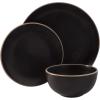 image:imageGibson Home Dempsey Road 12Piece Stoneware Dinnerware Set  Service for 4 Round Black Plates and Bowls Durable Solid Color Modern Embossed Dish Set Microwave amp Dishwasher SafeBlack Rockaway