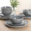 image:imageGibson Home Dempsey Road 12Piece Stoneware Dinnerware Set  Service for 4 Round Black Plates and Bowls Durable Solid Color Modern Embossed Dish Set Microwave amp Dishwasher SafeBlue Rockaway  MatteShiny