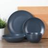 image:imageGibson Home Dempsey Road 12Piece Stoneware Dinnerware Set  Service for 4 Round Black Plates and Bowls Durable Solid Color Modern Embossed Dish Set Microwave amp Dishwasher SafeMatte Blue Queenslane