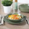 image:imageGibson Home Dempsey Road 12Piece Stoneware Dinnerware Set  Service for 4 Round Black Plates and Bowls Durable Solid Color Modern Embossed Dish Set Microwave amp Dishwasher SafeMatte Green Queenslane