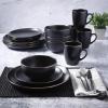 image:imageGibson Home Dempsey Road 12Piece Stoneware Dinnerware Set  Service for 4 Round Black Plates and Bowls Durable Solid Color Modern Embossed Dish Set Microwave amp Dishwasher SafeBlackGold Rim Rockaway