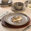 image:imageGibson Home Dempsey Road 12Piece Stoneware Dinnerware Set  Service for 4 Round Black Plates and Bowls Durable Solid Color Modern Embossed Dish Set Microwave amp Dishwasher SafeBrown Rockaway  MatteShiny