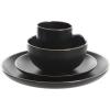 image:imageGibson Home Dempsey Road 12Piece Stoneware Dinnerware Set  Service for 4 Round Black Plates and Bowls Durable Solid Color Modern Embossed Dish Set Microwave amp Dishwasher SafeBlackGold Rim Rockaway