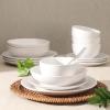 image:imageGibson Home Dempsey Road 12Piece Stoneware Dinnerware Set  Service for 4 Round Black Plates and Bowls Durable Solid Color Modern Embossed Dish Set Microwave amp Dishwasher SafeMatte White Queenslane