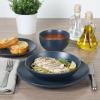 image:imageGibson Home Dempsey Road 12Piece Stoneware Dinnerware Set  Service for 4 Round Black Plates and Bowls Durable Solid Color Modern Embossed Dish Set Microwave amp Dishwasher SafeMatte Blue Queenslane