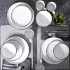 image:imageGibson Home Dempsey Road 12Piece Stoneware Dinnerware Set  Service for 4 Round Black Plates and Bowls Durable Solid Color Modern Embossed Dish Set Microwave amp Dishwasher SafeMatte WhiteMetallic Rim Rockaway