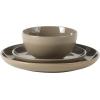 image:imageGibson Home Dempsey Road 12Piece Stoneware Dinnerware Set  Service for 4 Round Black Plates and Bowls Durable Solid Color Modern Embossed Dish Set Microwave amp Dishwasher SafeBrown Rockaway  MatteShiny