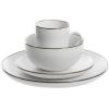 image:imageGibson Home Dempsey Road 12Piece Stoneware Dinnerware Set  Service for 4 Round Black Plates and Bowls Durable Solid Color Modern Embossed Dish Set Microwave amp Dishwasher SafeMatte WhiteMetallic Rim Rockaway