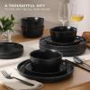 image:imageGibson Home Dempsey Road 12Piece Stoneware Dinnerware Set  Service for 4 Round Black Plates and Bowls Durable Solid Color Modern Embossed Dish Set Microwave amp Dishwasher SafeBlack Dempsey Road