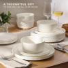 image:imageGibson Home Dempsey Road 12Piece Stoneware Dinnerware Set  Service for 4 Round Black Plates and Bowls Durable Solid Color Modern Embossed Dish Set Microwave amp Dishwasher SafeWhite Dempsey Road