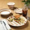 image:imageGibson Home Dempsey Road 12Piece Stoneware Dinnerware Set  Service for 4 Round Black Plates and Bowls Durable Solid Color Modern Embossed Dish Set Microwave amp Dishwasher SafeBrown Striped Kenwood Shores