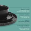 image:imageGibson Home Dempsey Road 12Piece Stoneware Dinnerware Set  Service for 4 Round Black Plates and Bowls Durable Solid Color Modern Embossed Dish Set Microwave amp Dishwasher SafeBlack Dempsey Road