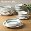 image:imageGibson Home Dempsey Road 12Piece Stoneware Dinnerware Set  Service for 4 Round Black Plates and Bowls Durable Solid Color Modern Embossed Dish Set Microwave amp Dishwasher SafeBlue Striped Kenwood Shores