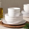 image:imageGibson Home Dempsey Road 12Piece Stoneware Dinnerware Set  Service for 4 Round Black Plates and Bowls Durable Solid Color Modern Embossed Dish Set Microwave amp Dishwasher SafeMatte White Queenslane