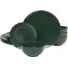 image:imageGibson Home Dempsey Road 12Piece Stoneware Dinnerware Set  Service for 4 Round Black Plates and Bowls Durable Solid Color Modern Embossed Dish Set Microwave amp Dishwasher SafeHunter Green Simple Essential