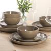 image:imageGibson Home Dempsey Road 12Piece Stoneware Dinnerware Set  Service for 4 Round Black Plates and Bowls Durable Solid Color Modern Embossed Dish Set Microwave amp Dishwasher SafeBrown Rockaway  MatteShiny