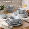 image:imageGibson Home Dempsey Road 12Piece Stoneware Dinnerware Set  Service for 4 Round Black Plates and Bowls Durable Solid Color Modern Embossed Dish Set Microwave amp Dishwasher SafeGrey Dempsey Road