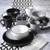 image:imageGibson Home Dempsey Road 12Piece Stoneware Dinnerware Set  Service for 4 Round Black Plates and Bowls Durable Solid Color Modern Embossed Dish Set Microwave amp Dishwasher SafeGreyGold Rim Rockaway